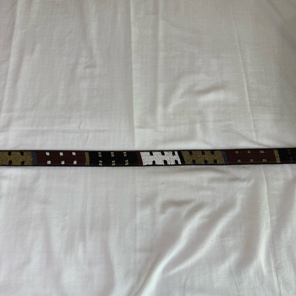 Brown Beaded Belt Handmade Leather Western Size 46 Neutral Colors Casual - Picture 3 of 7